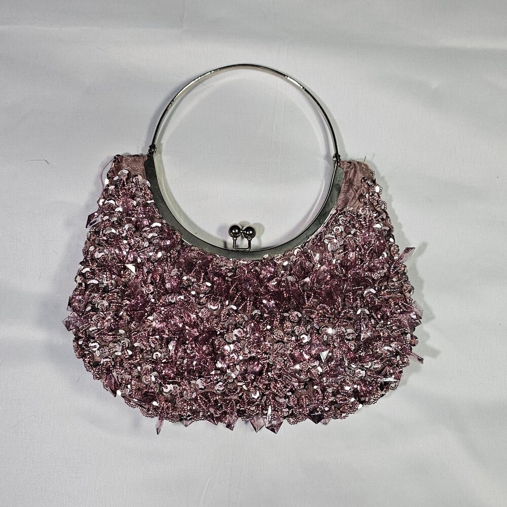 Vintage pink beaded clutch bag